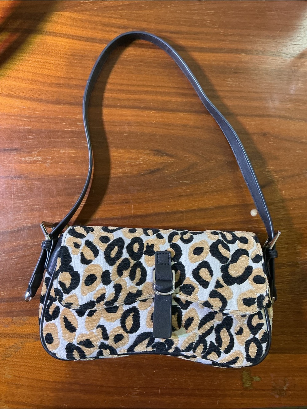 Topshop Leopard Print Velour Flap Mini Bag- Y2K Baguette Shoulder Purse